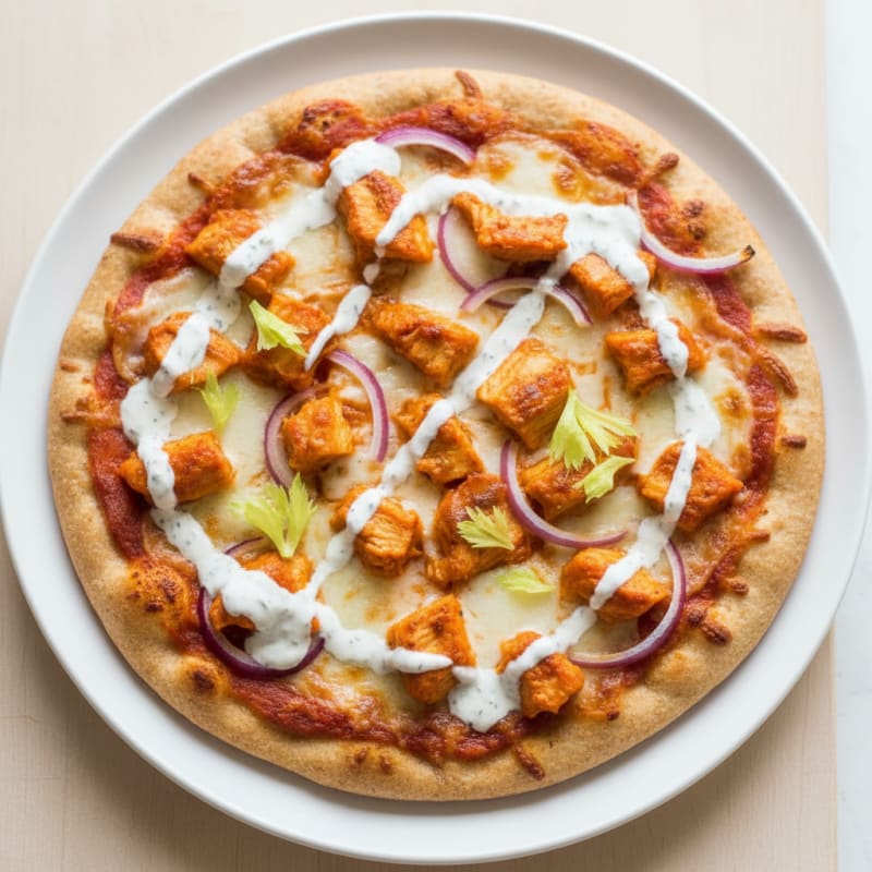 Buffalo Chicken Pizza with Ranch Drizzle