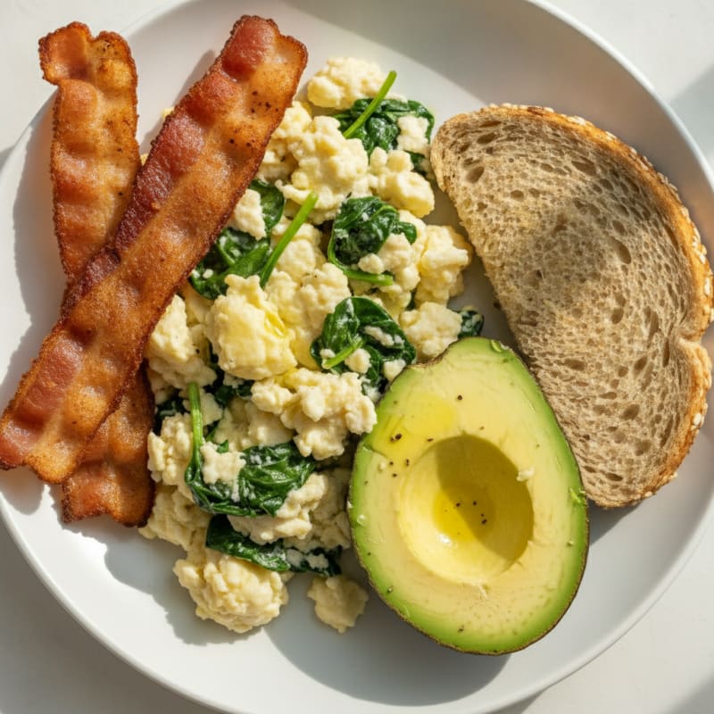 Egg White Spinach Scramble with Turkey Bacon