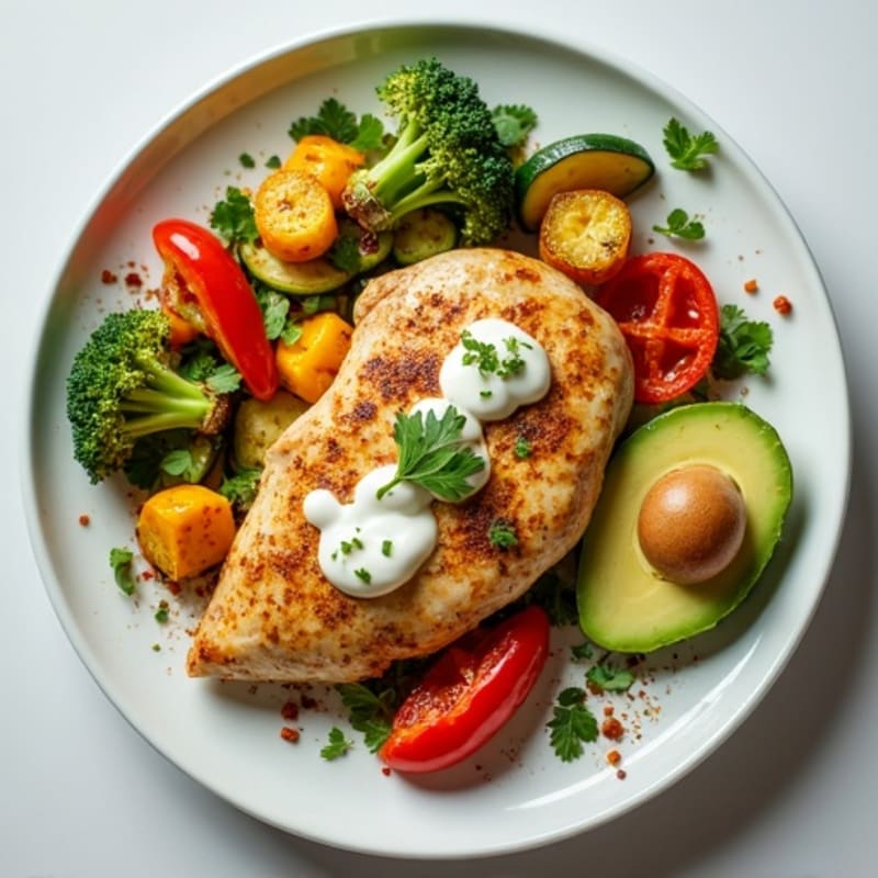 Healthy Creamy Spiced Chicken with Roasted Vegetables
