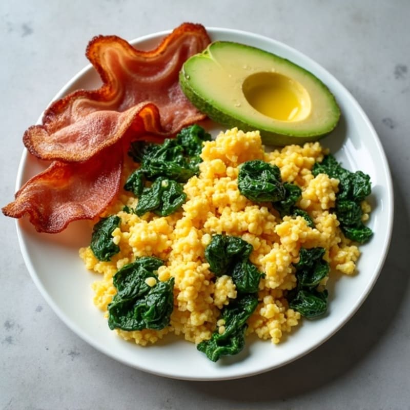 Egg White Scramble with Sautéed Spinach and Turkey Bacon