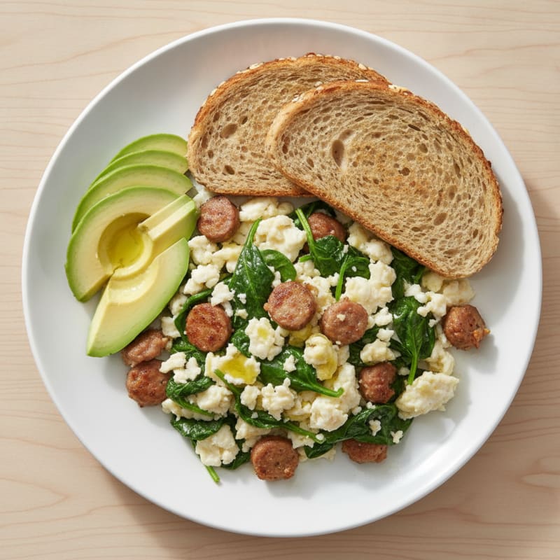 Egg White Scramble with Turkey Sausage and Spinach