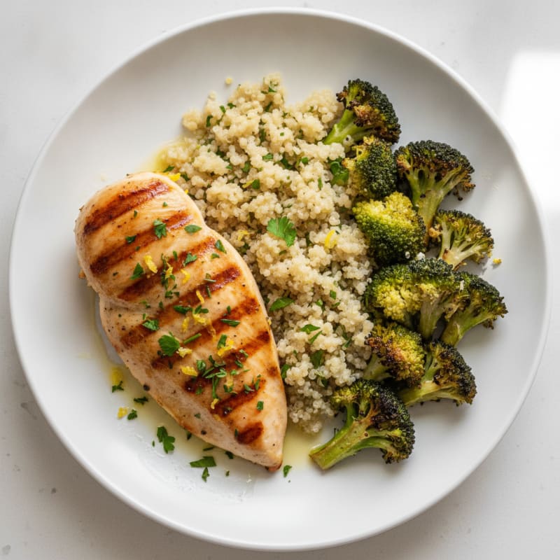 Grilled Chicken Breast with Quinoa and Roasted Broccoli