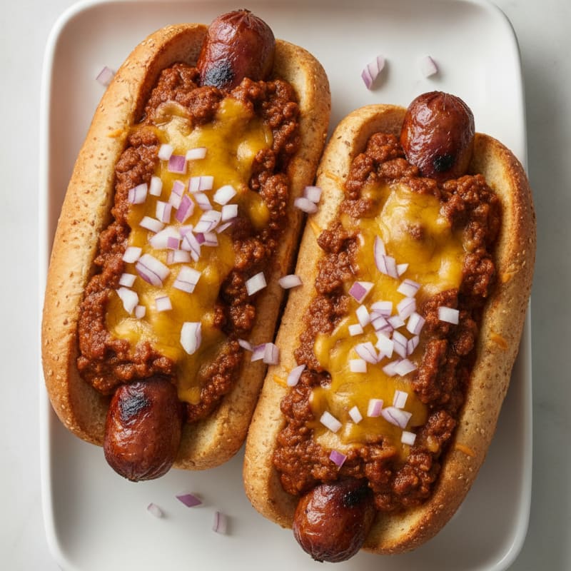 Chili Cheese Beef Hot Dogs
