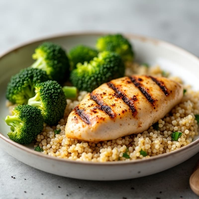 Grilled Chicken Breast with Quinoa and Roasted Broccoli