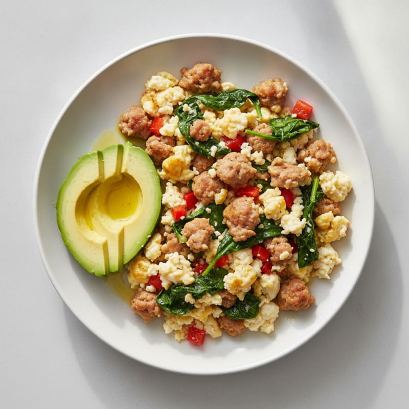 Egg White and Turkey Sausage Scramble with Spinach