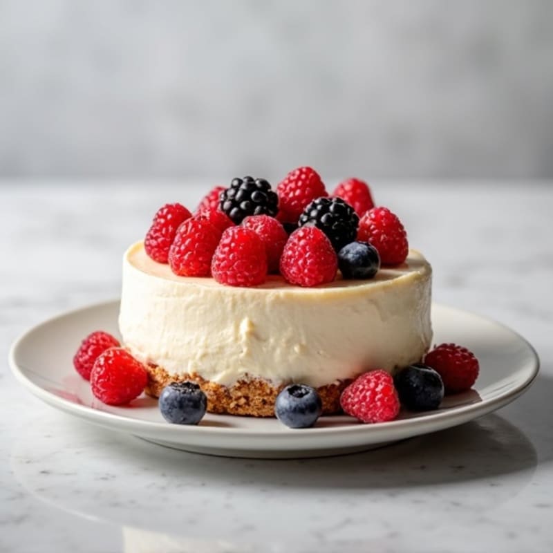 Greek Yogurt Protein Cheesecake with Mixed Berries