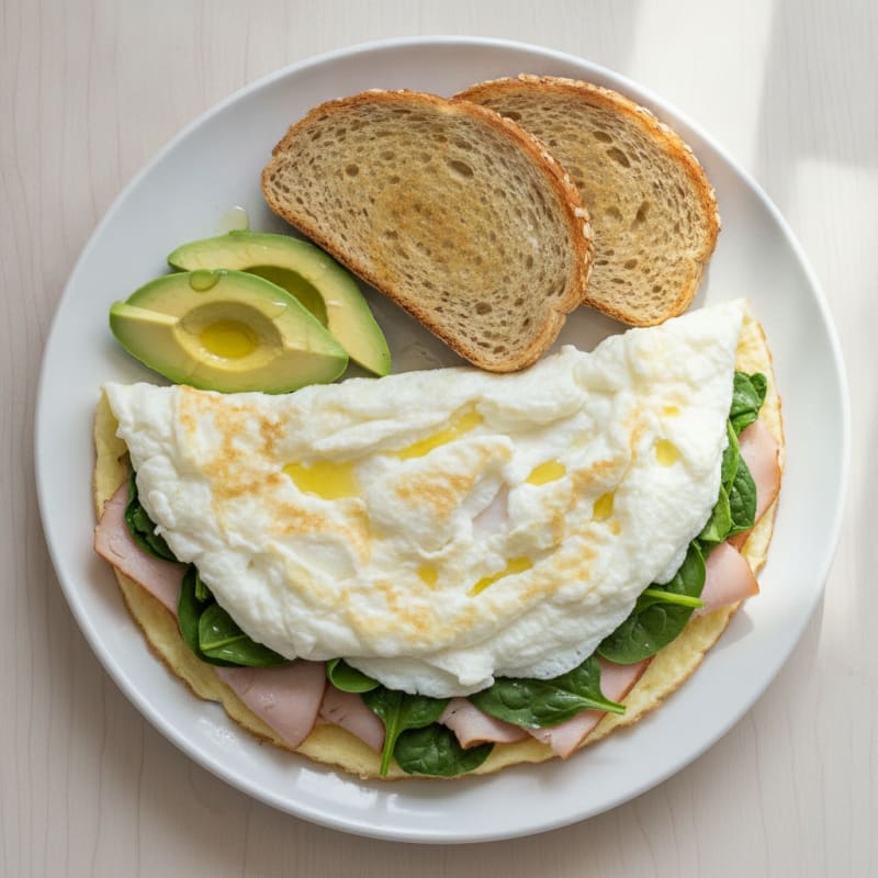 Fluffy Egg White Omelet with Smoked Turkey and Spinach
