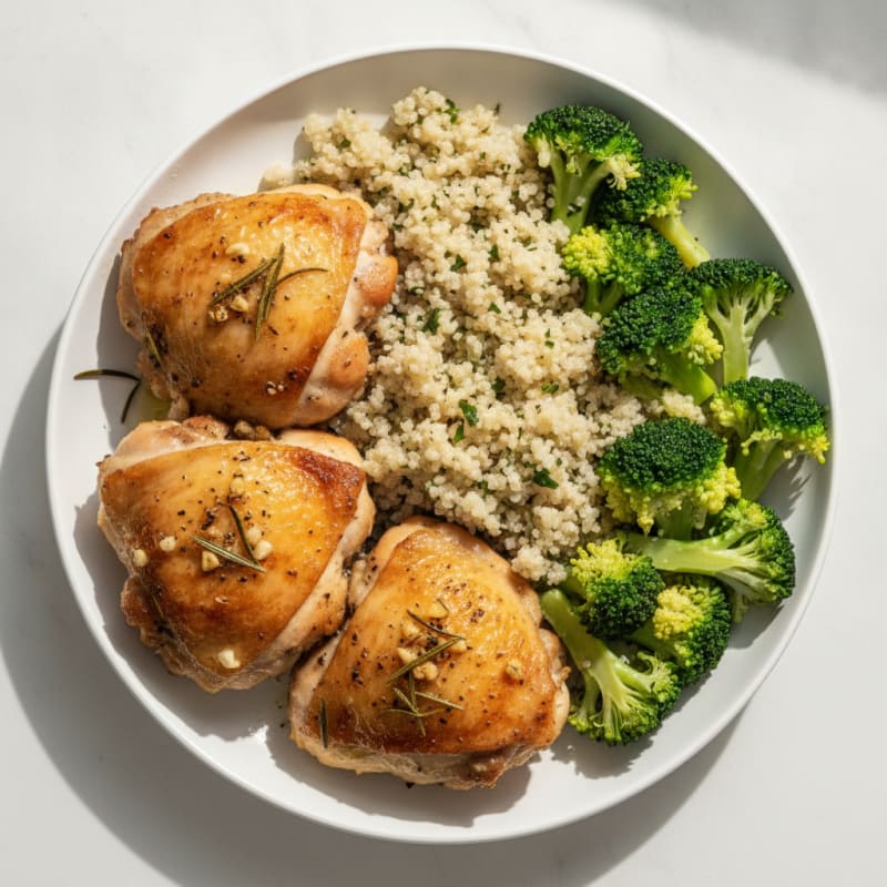 Oven-Baked Herb Chicken Thighs with Steamed Broccoli and Quinoa