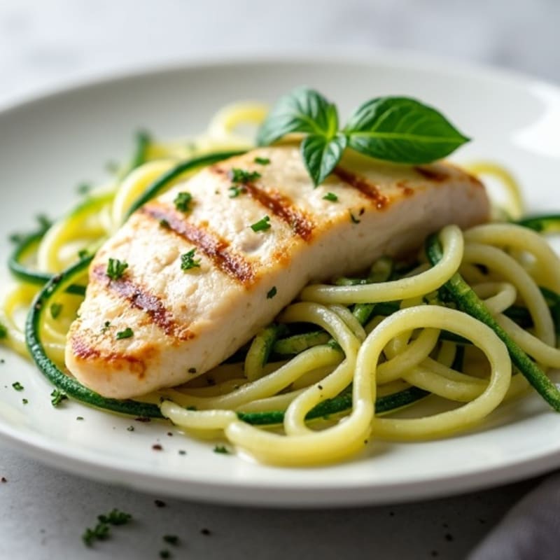 Creamy Lightened-Up Chicken Alfredo with Zucchini Noodles
