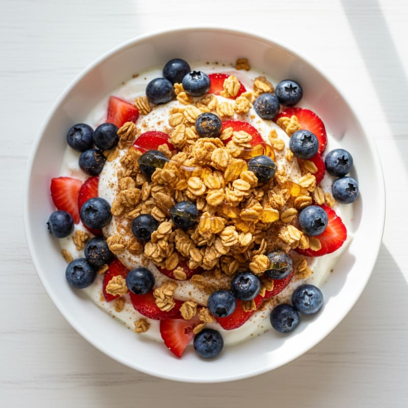 High-Protein Berry Yogurt Parfait with Crunchy Granola