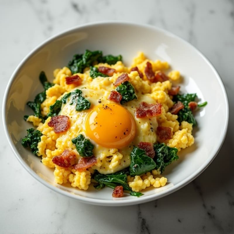 Cottage Cheese Egg Scramble with Spinach and Turkey Bacon