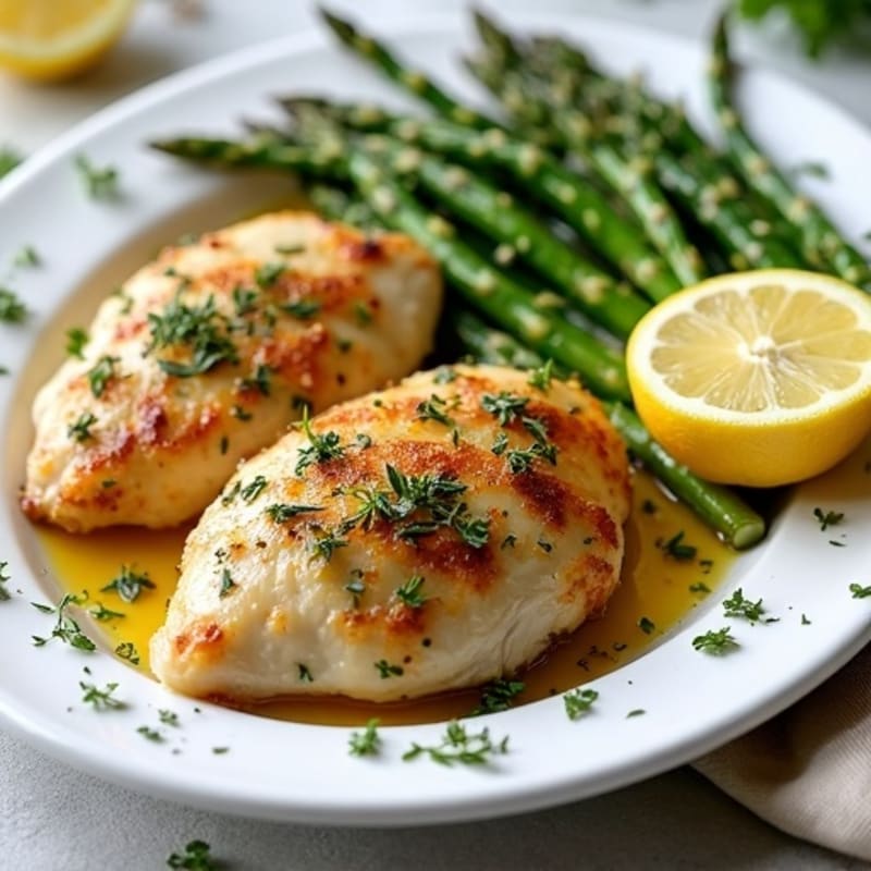 Lemon Herb Roasted Chicken with Crispy Roasted Asparagus