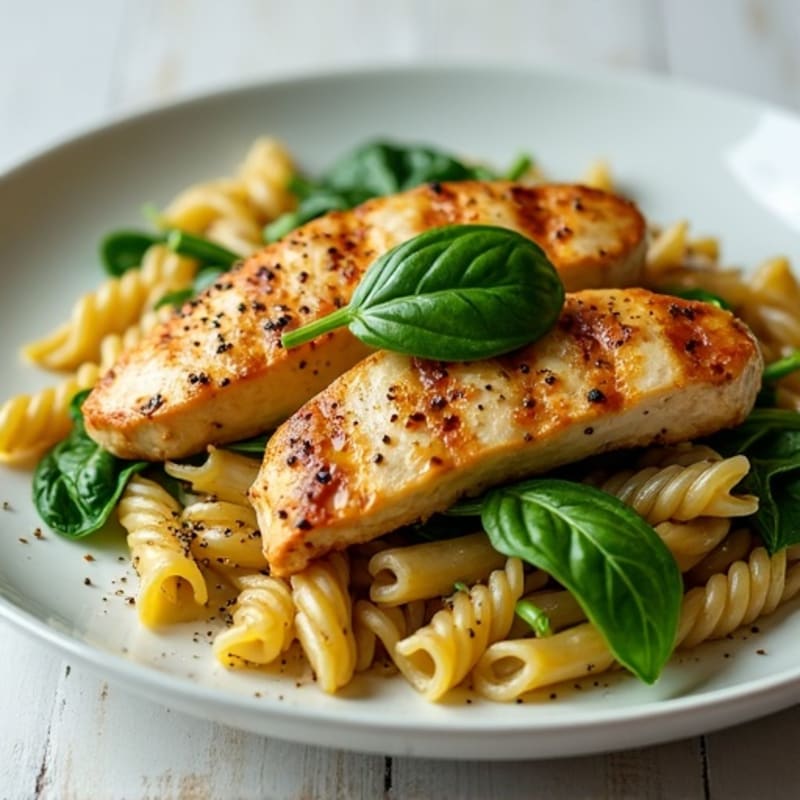Chicken Pesto Whole Wheat Pasta with Fresh Spinach