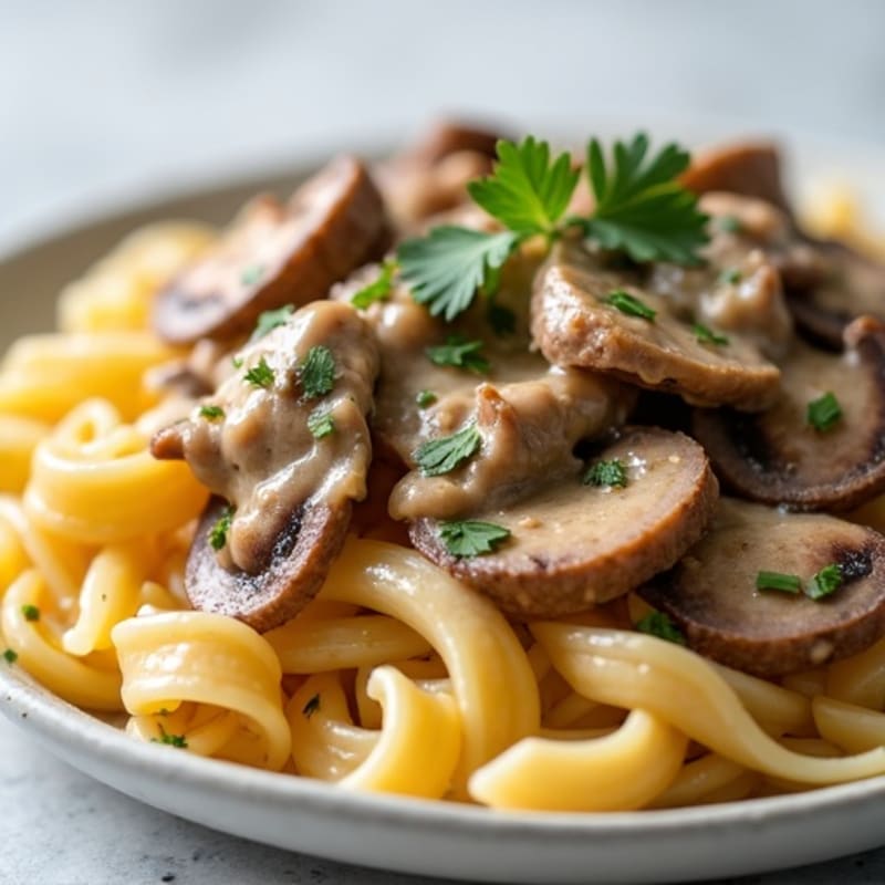 Lean Beef and Creamy Mushroom Stroganoff with Whole Wheat Pasta