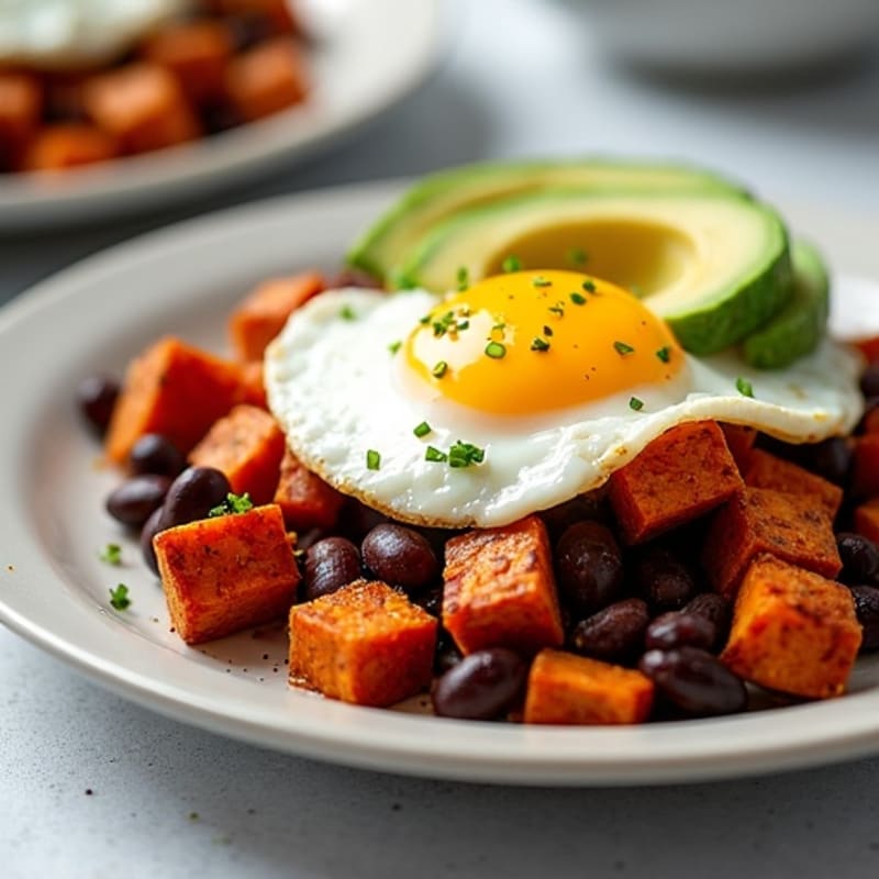 Crispy Sweet Potato Hash with Fried Eggs and Avocado