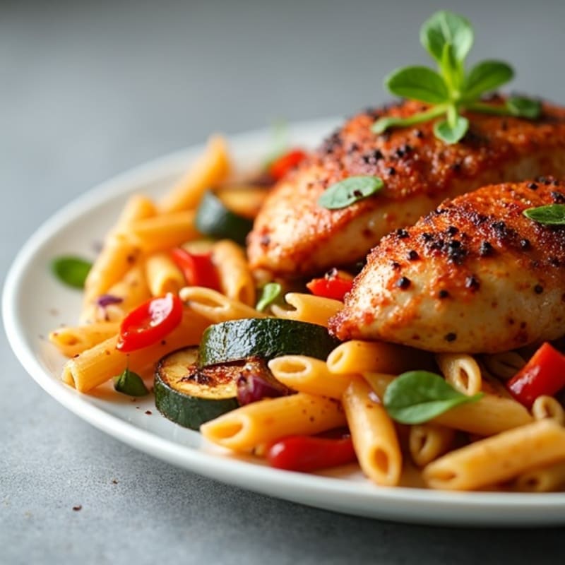 Spicy Cajun Chicken Pasta with Roasted Vegetables