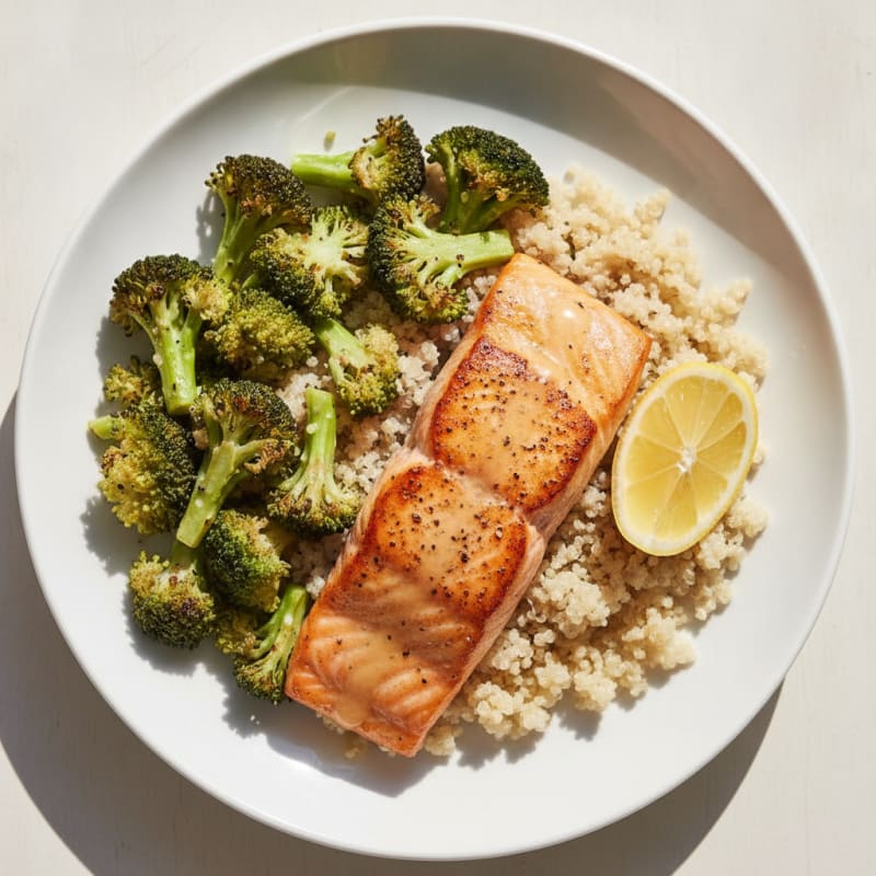 Seared Salmon with Roasted Broccoli and Quinoa