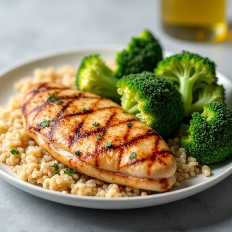 Grilled Chicken Breast with Brown Rice and Steamed Broccoli