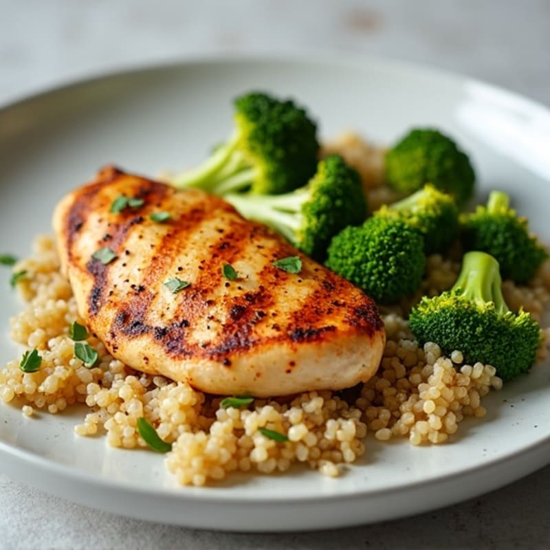 Grilled Chicken Breast with Quinoa and Roasted Broccoli