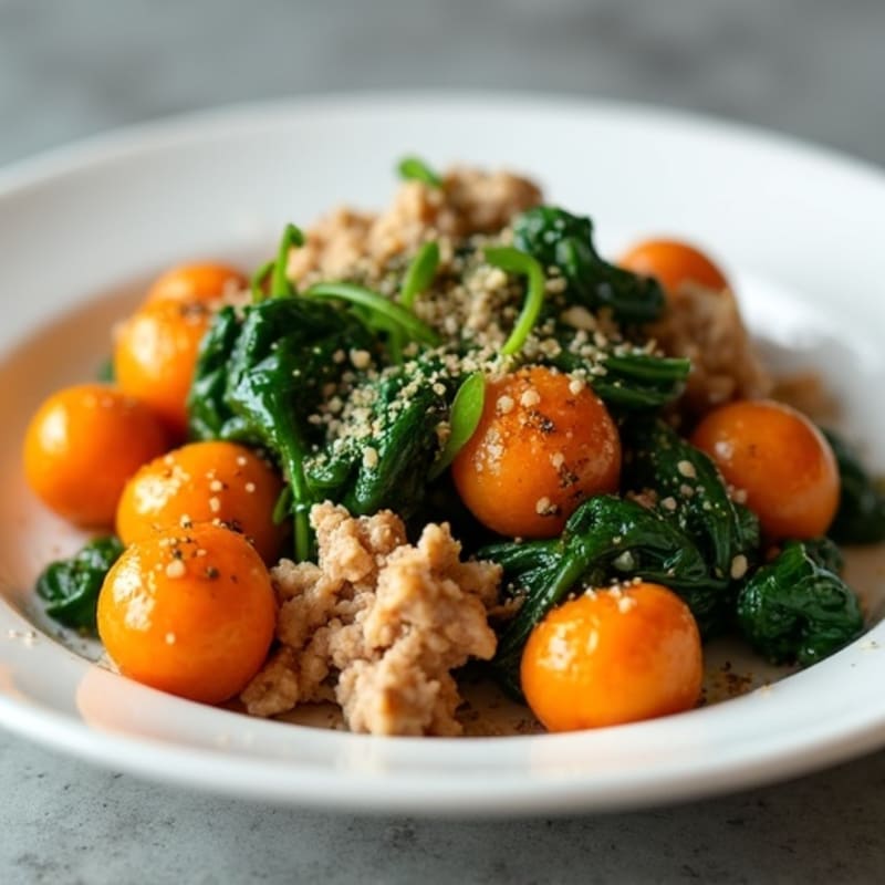Sweet Potato Gnocchi with Lean Ground Turkey and Sautéed Spinach