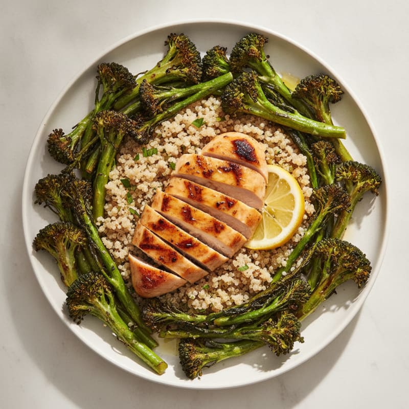 Grilled Chicken Breast with Quinoa and Roasted Broccoli