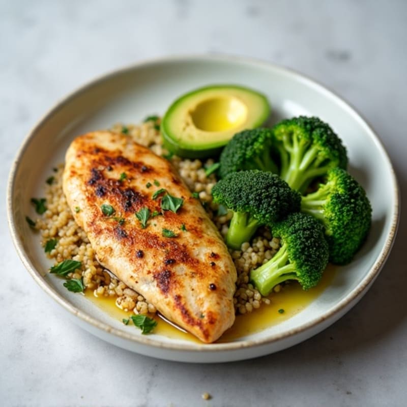 Seared Chicken Breast with Steamed Broccoli and Quinoa