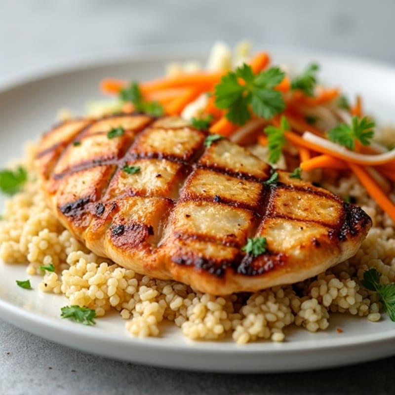 Grilled Chicken Breast with Crunchy Cabbage Slaw and Quinoa