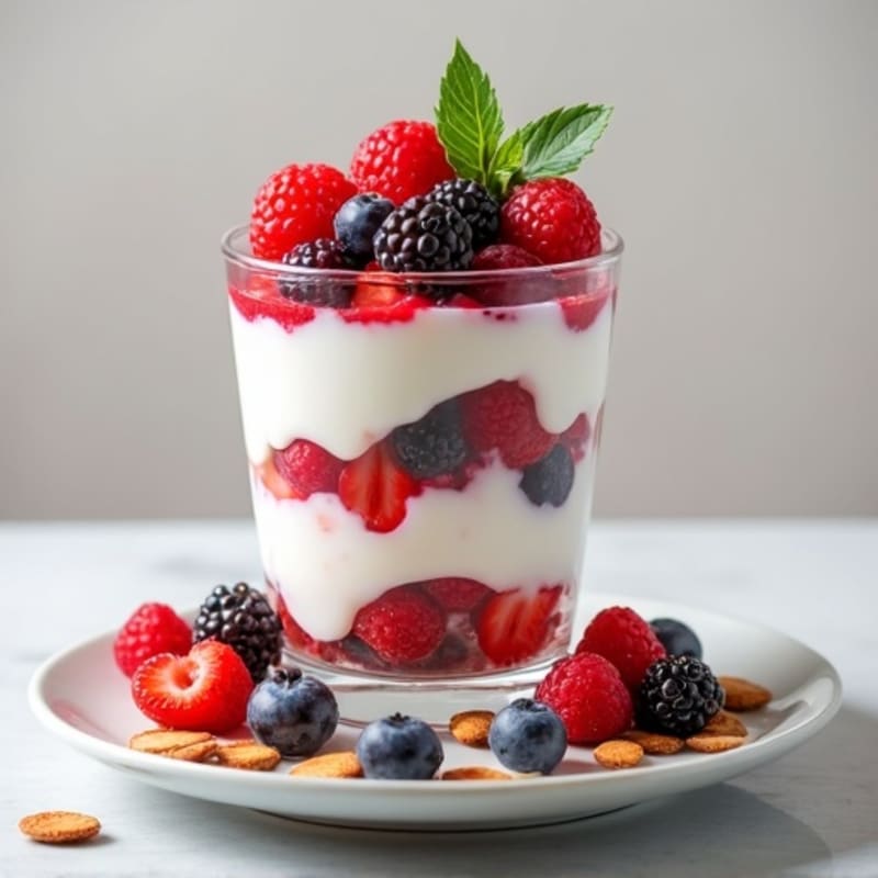 Greek Yogurt Protein Parfait with Mixed Berries and Almonds