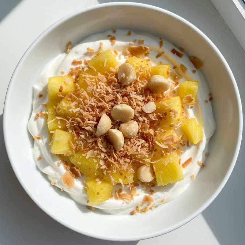 Creamy Protein Yogurt with Toasted Coconut and Pineapple