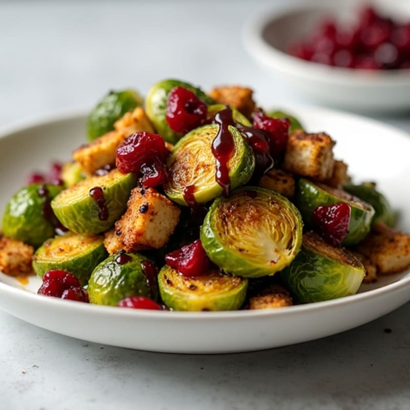 Crispy Roasted Brussels Sprouts with Cranberry Drizzle
