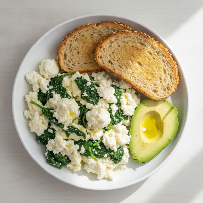 Egg White and Spinach Scramble with Cottage Cheese