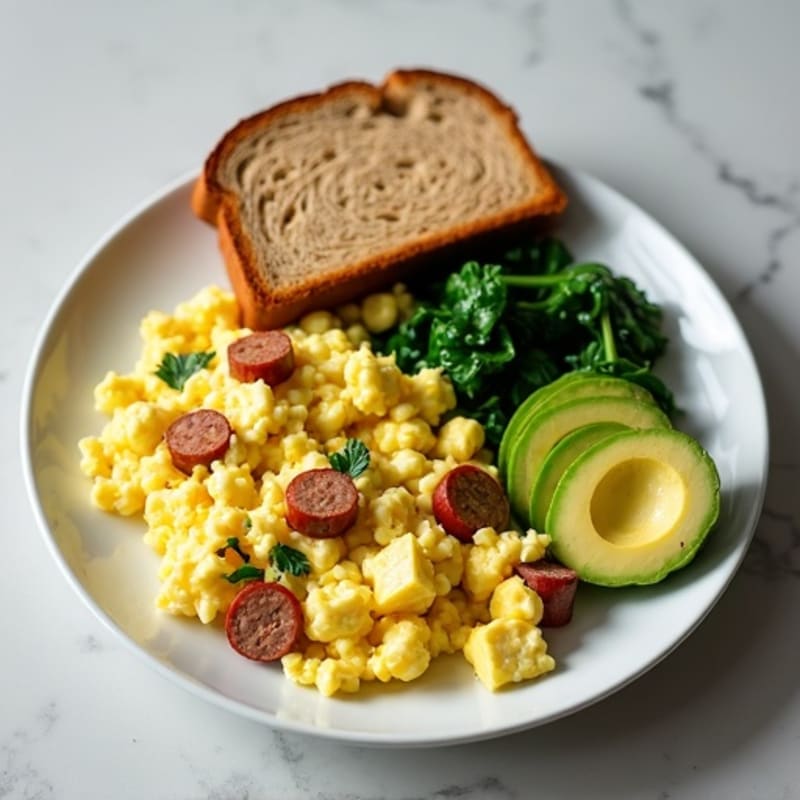 Scrambled Egg Whites with Spinach and Turkey Sausage