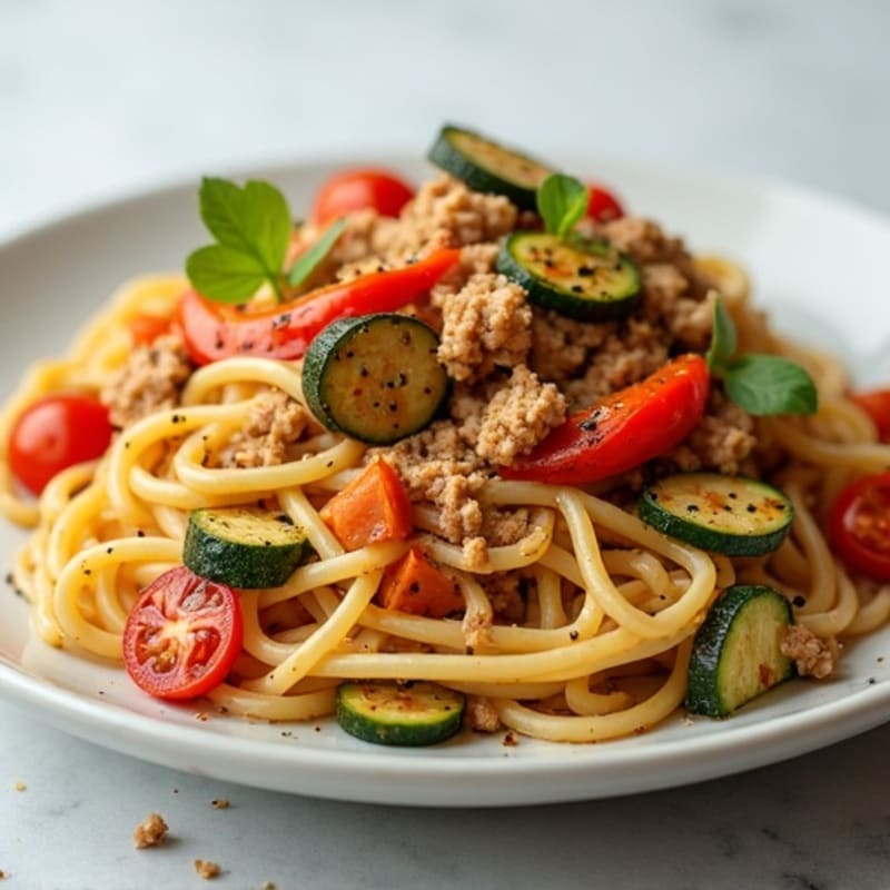 Hearty Lean Turkey Spaghetti with Roasted Vegetables