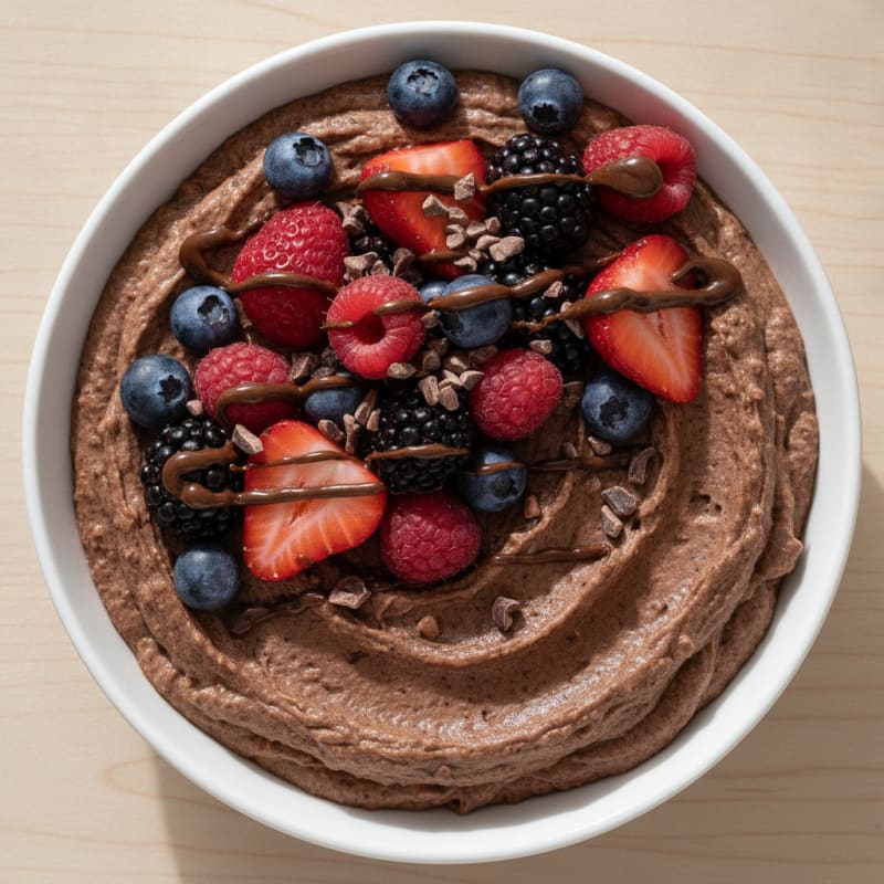 Protein Chocolate Greek Yogurt Mousse with Mixed Berries