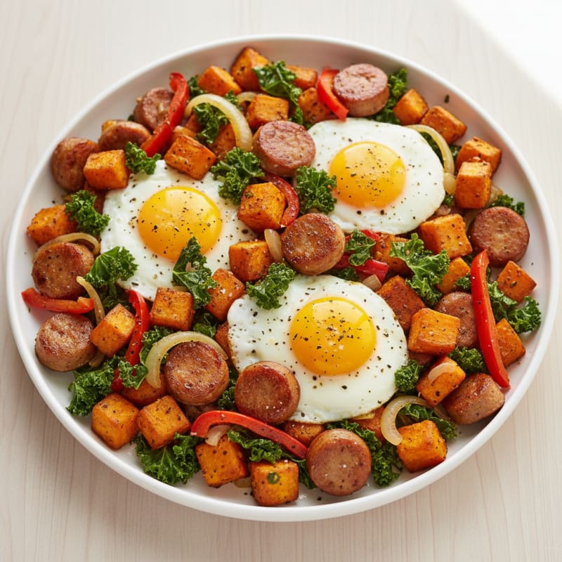 Crispy Sweet Potato and Chicken Sausage Hash