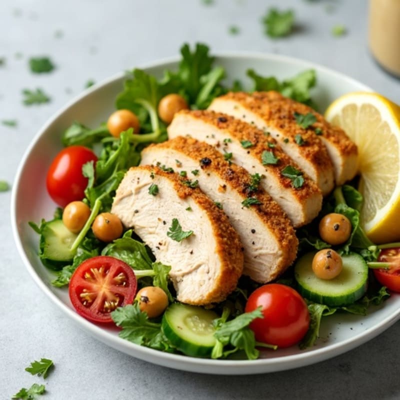 Lemon Herb Roasted Chicken Salad with Crispy Chickpeas and Creamy Tahini Dressing