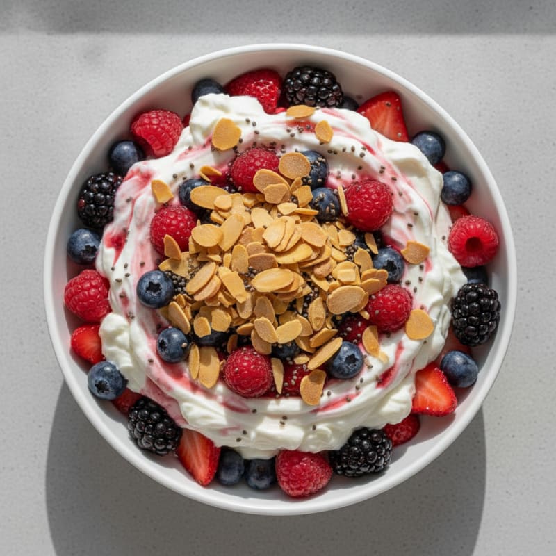 Greek Yogurt Protein Pudding with Mixed Berries