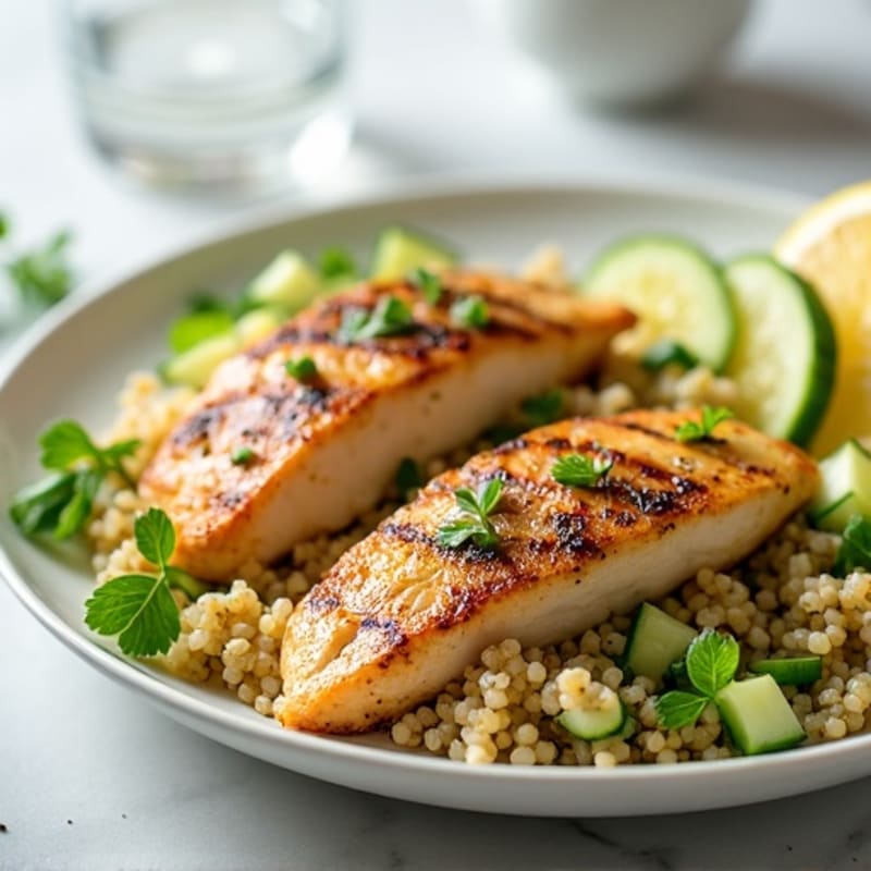 Grilled Chicken Breast with Cucumber Quinoa Salad