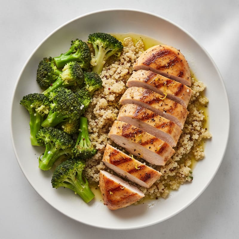 Grilled Chicken Breast with Quinoa and Steamed Broccoli