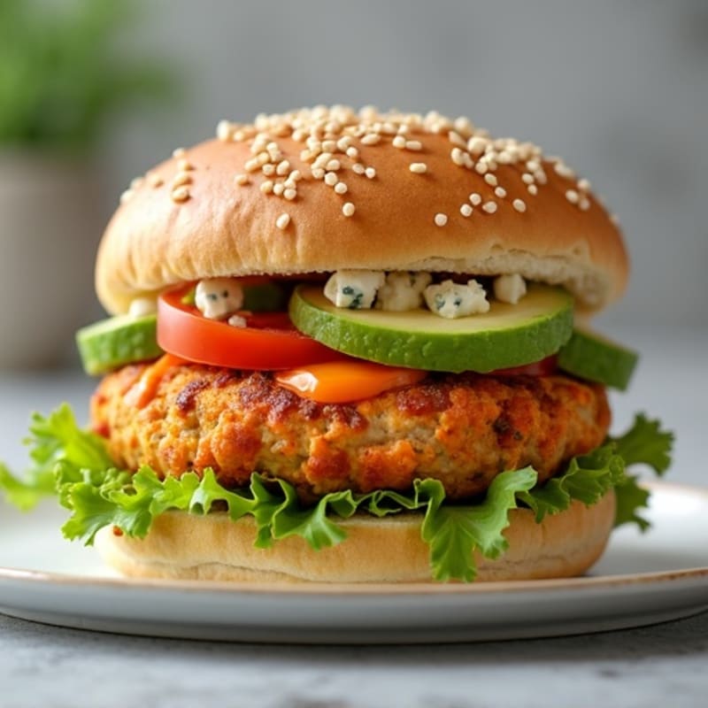 Spicy Buffalo Turkey Burger with Blue Cheese Crumbles