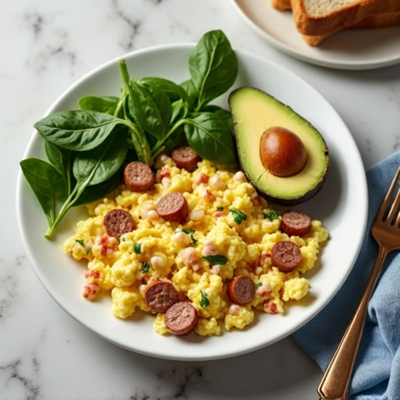 Egg White Scramble with Turkey Sausage and Spinach
