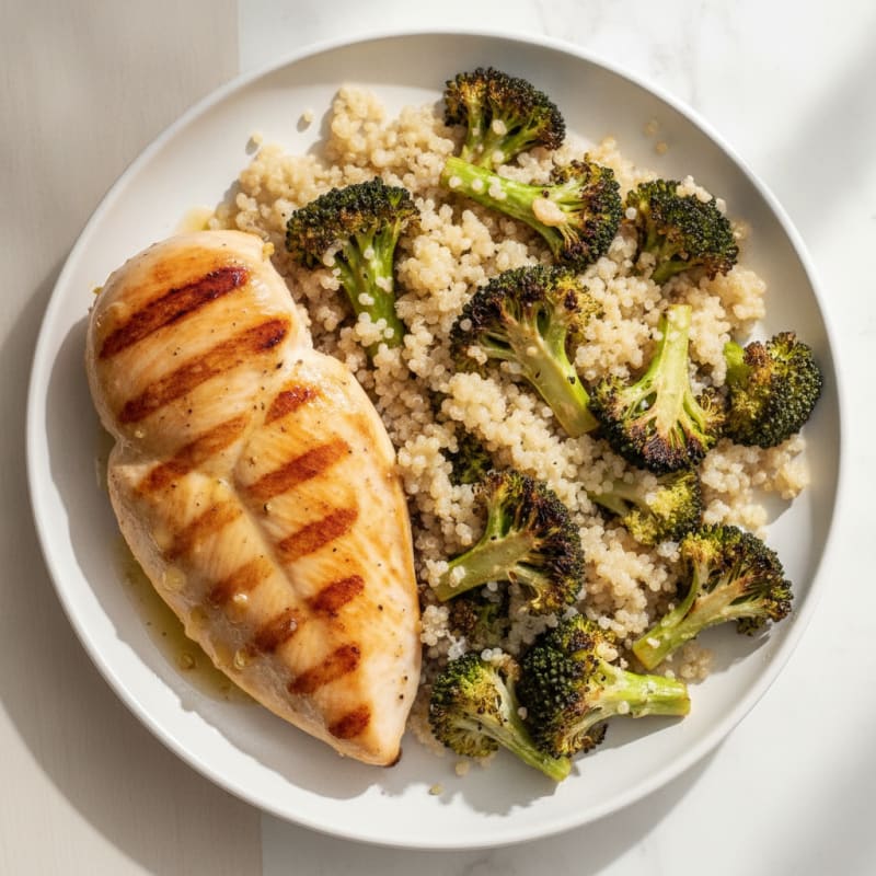 Grilled Chicken Breast with Quinoa and Roasted Broccoli