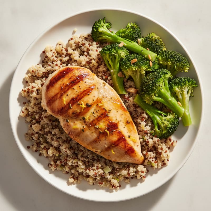 Grilled Chicken Breast with Quinoa and Steamed Broccoli