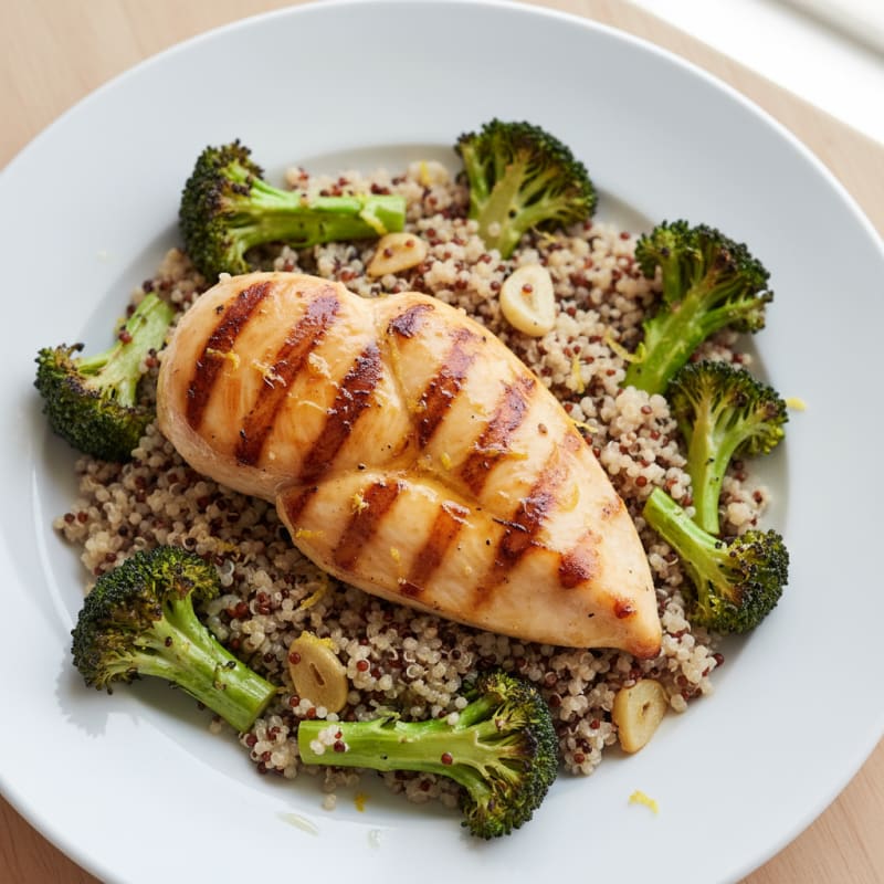 Grilled Chicken Breast with Quinoa and Roasted Broccoli