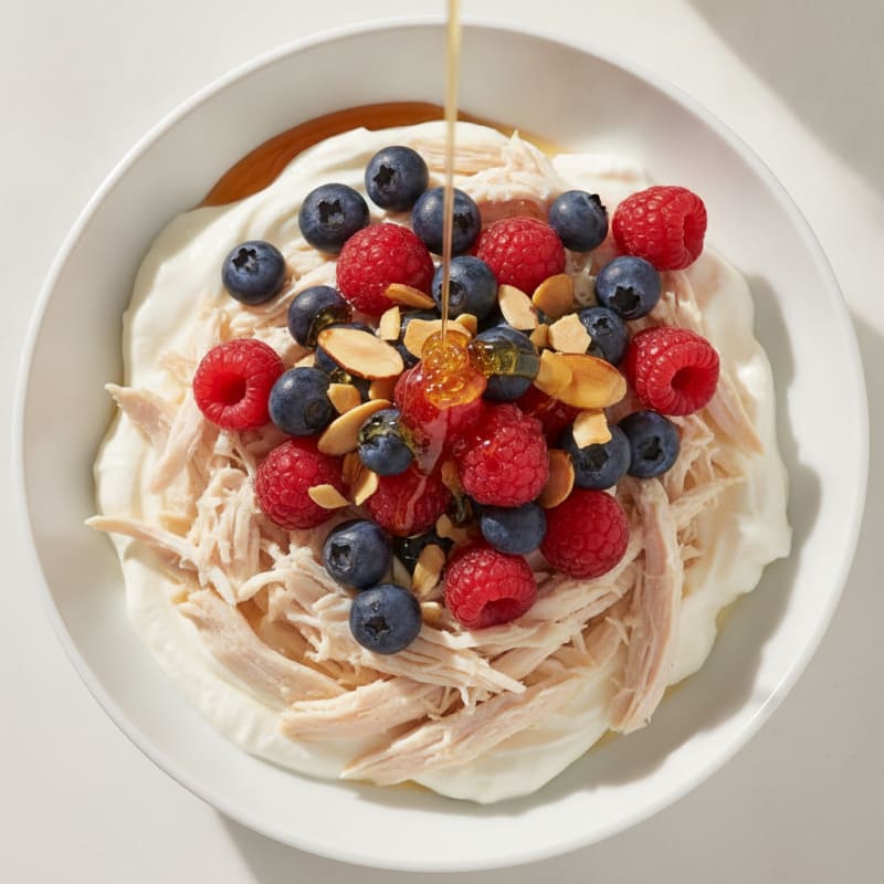 Greek Yogurt Protein Parfait with Chopped Chicken and Berries