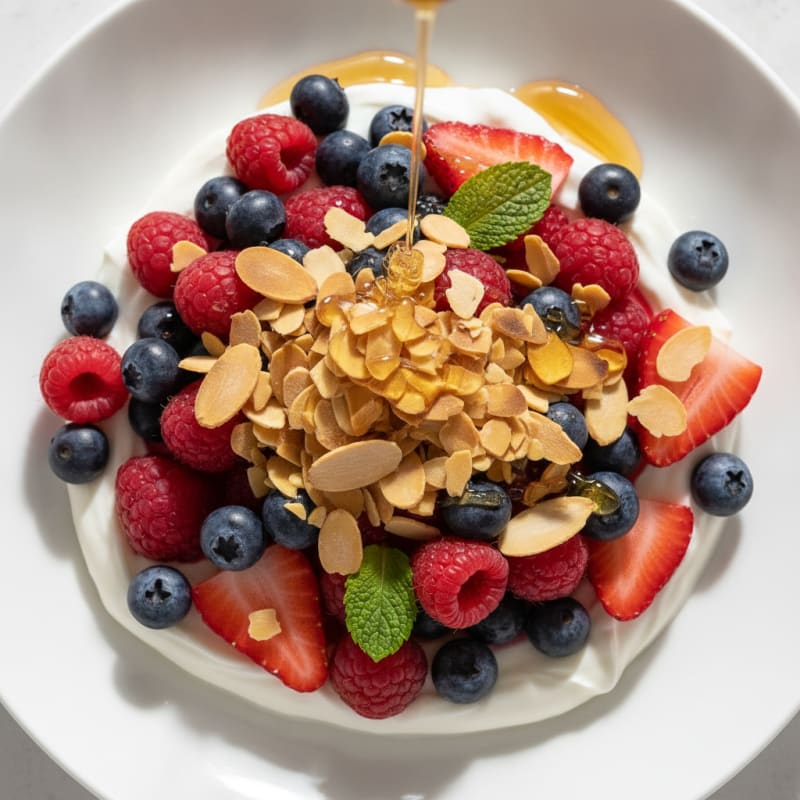 Greek Yogurt Parfait with Mixed Berries and Almonds