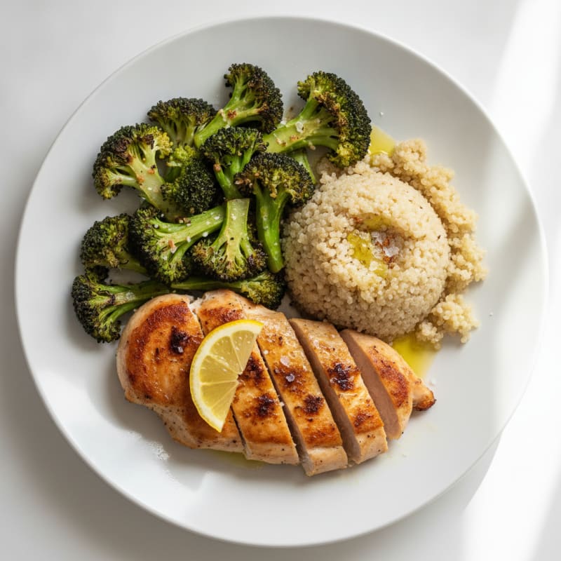 Seared Chicken Breast with Roasted Broccoli and Quinoa