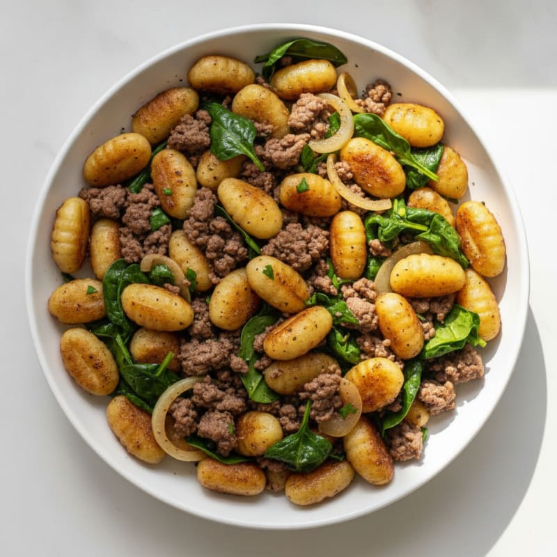 Ground Beef Skillet with Pan-Seared Gnocchi