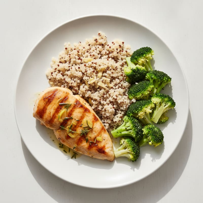 Grilled Chicken Breast with Quinoa and Steamed Broccoli