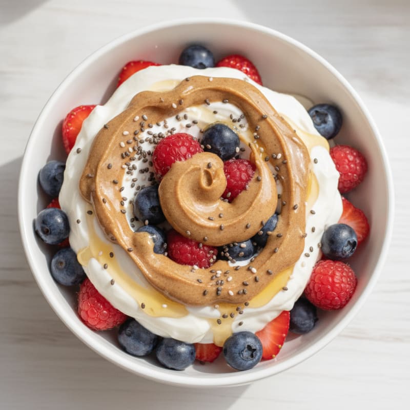 Greek Yogurt Parfait with Mixed Berries and Almond Butter